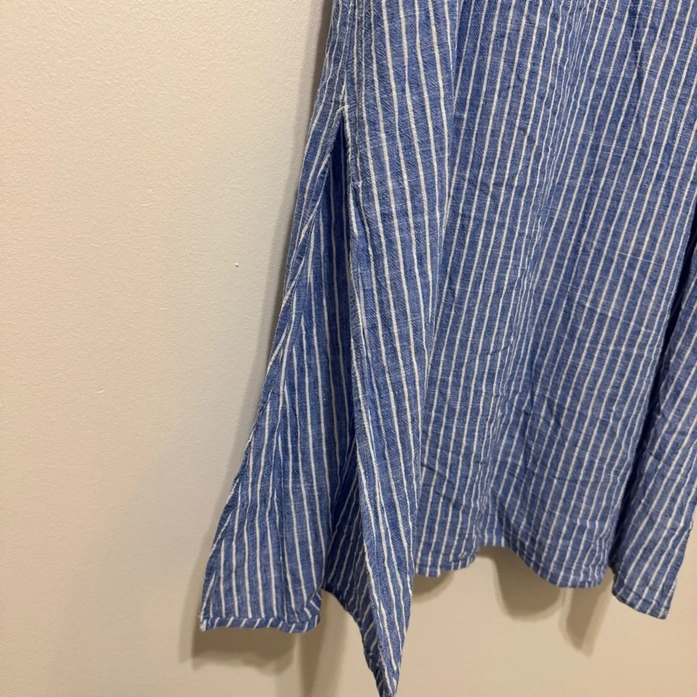 J. Jill Linen Button Down Shirt Dress Size Large Striped Midi Blue Beach - Picture 4 of 7
